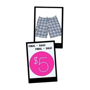 QUICKSILVER ~ Men's Blue and White Plaid Board Shorts w/Drawstring Tie size L